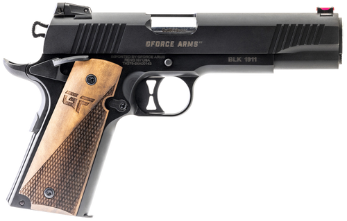 Gforce Chronicle 1911 9mm, 4.4" Barrel, Black, Turkish Walnut Grip, 9rd