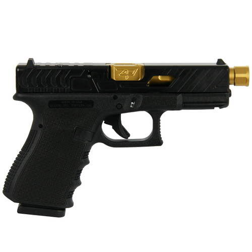 Glock 19 Gen 3 Custom 9mm, 4.6" Threaded Gold Barrel, Black, Bear Cut Slide, 15rd