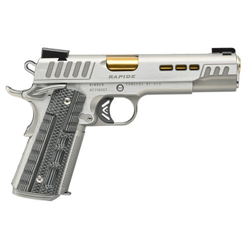Kimber Rapide Dawn, 1911 9mm, 5" Barrel, Gold TiN Finish, TRUGLO TFX Tritium/Fiber-Optic Sights, G10 Grips, Manual Safety, 9rd, 1 Magazine, California Compliant
