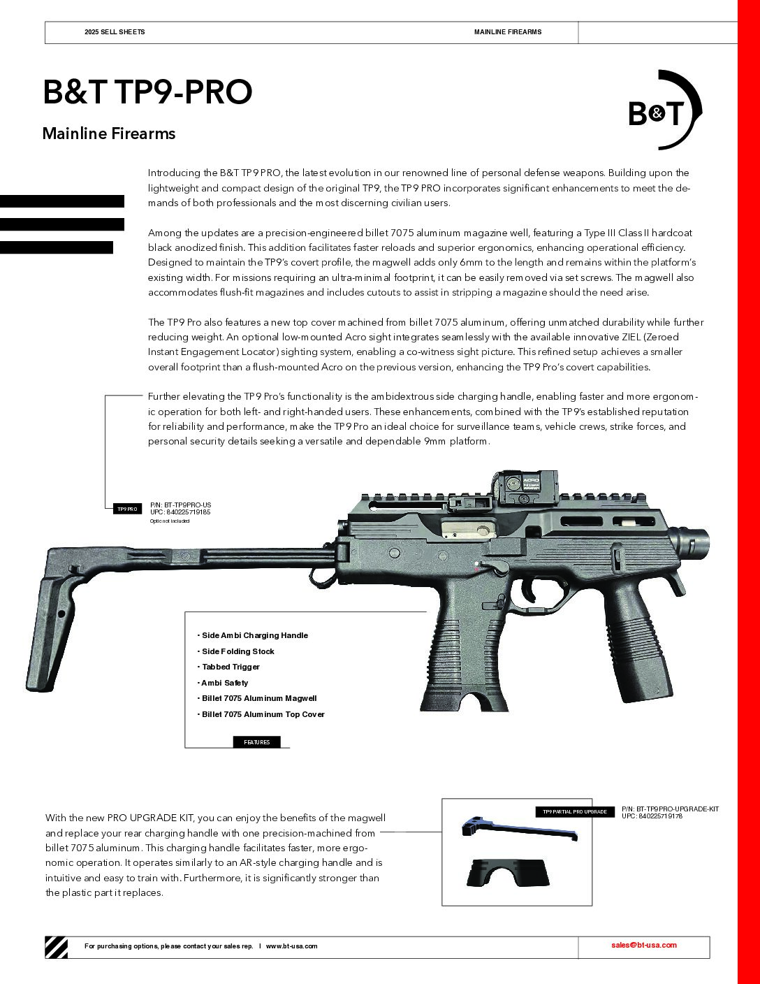 B&T TP9 PRO SBR | New Edition Featuring Billet Upper, Upgraded Titanium Trigger, Ambi Charging BT-TP9PRO-US